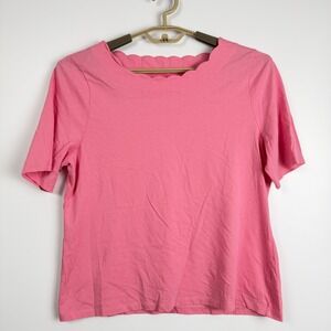 Talbots Petite Pink Scalloped Neck Pima Cotton Short Sleeve Top XLp
